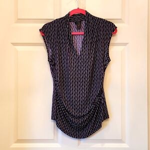 Ann Taylor Factory Navy patterned V neck, Sleeveless top, Medium